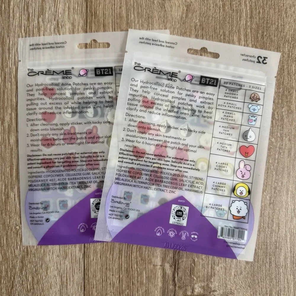 (SET of 2) The Creme Shop BT21 Acne Pimple Patches | Protect & Heal Blemishes